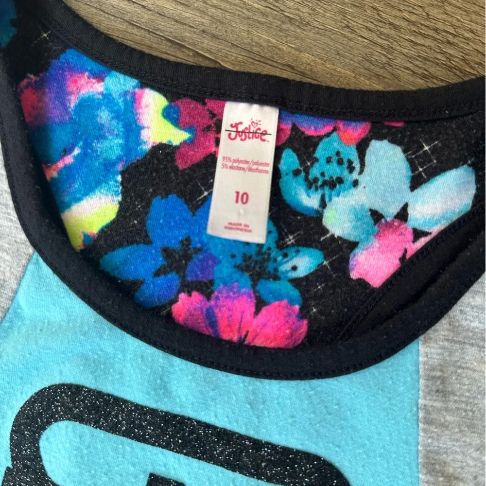Justice Floral Gymnast Tank with Blue and Black Accents
